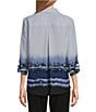 Color:Etched Border - Image 2 - Petite Size Olivia Point Collar Etched Border Long Roll-Tab Sleeve Button Front Utility Blouse