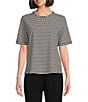 Color:Black Stripe - Image 1 - Petite Size Short Sleeve Crew Neck Stripe Knit Top