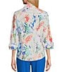 Color:Vine Floral - Image 2 - Petite Size Taylor Gold Label Non-Iron Vine Floral 3/4 Cuffed Sleeve Point Collar Y-Neck Button Front Shirt