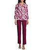 Color:Tie-Dye Batik - Image 3 - Petite Size Tie Dye Batik Print Woven Point Collar 3/4 Sleeve Button Front Top
