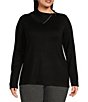 Color:Black - Image 1 - Plus Size Long Sleeve Envelope Zip Neck Sweater