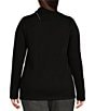Color:Black - Image 2 - Plus Size Long Sleeve Envelope Zip Neck Sweater