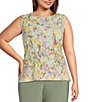 Color:Blurred Garden - Image 1 - Plus Size Soft Separates Blurred Garden Print Reversible Crew to Scoop Neck Sleeveless Tank Top