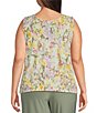 Color:Blurred Garden - Image 2 - Plus Size Soft Separates Blurred Garden Print Reversible Crew to Scoop Neck Sleeveless Tank Top