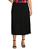 Color:Black - Image 1 - Plus Size Soft Separates Paneled Pull-On Midi Skirt