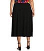 Color:Black - Image 2 - Plus Size Soft Separates Paneled Pull-On Midi Skirt