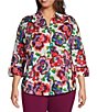 Color:Brushed Floral - Image 1 - Plus Size Taylor Gold Label Non-Iron Brushed Floral 3/4 Sleeve Button Front Shirt