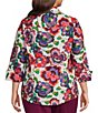 Color:Brushed Floral - Image 2 - Plus Size Taylor Gold Label Non-Iron Brushed Floral 3/4 Sleeve Button Front Shirt