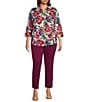 Color:Brushed Floral - Image 3 - Plus Size Taylor Gold Label Non-Iron Brushed Floral 3/4 Sleeve Button Front Shirt