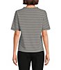 Color:Black Stripe - Image 2 - Short Sleeve Crew Neck Stripe Knit Top