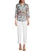 Color:Wild Floral - Image 3 - Taylor Gold Label Non-Iron Wild Floral 3/4 Sleeve Button Front Shirt