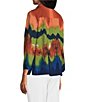 Color:Blurry Stripe - Image 4 - Woven Point Collar 3/4 Sleeve Button Front Top