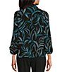 Color:Stippled Palms - Image 2 - Woven Stippled Palms Print Point Collar 3/4 Sleeve Button-Front Top