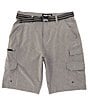 Color:Heathered Grey - Image 1 - Clothing Simon Belted Stretch Microfiber Multi-Pocket Hybrid 11#double; Inseam Cargo Shorts