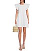 Color:White - Image 1 - Zara Embroidered Crew Neck Ruffle Cap Sleeve Novelty Trim Tiered Waistless Dress