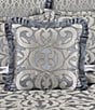 Color:Sterling - Image 3 - Barocco Pleated Flanged Square Embellished Decorative Throw Pillow
