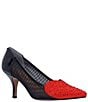 Color:Black/Red - Image 1 - Heart Patent Leather Mesh Rhinestone Pumps