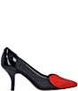 Color:Black/Red - Image 2 - Heart Patent Leather Mesh Rhinestone Pumps