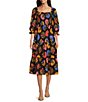 Color:Multicolor - Image 1 - Avery Square Neck Ruched Side Seam Pocket Midi Dress