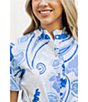 Color:Blue Multi - Image 5 - Delayney Button Up Short Ruffled Sleeve Tie Waist Midi Dress