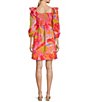 Color:Pink Multi - Image 2 - Eden Ruched Square Neck Shoulder Trim Pocketed 3/4 Sleeve A-line Dress
