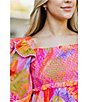 Color:Pink Multi - Image 5 - Eden Ruched Square Neck Shoulder Trim Pocketed 3/4 Sleeve A-line Dress