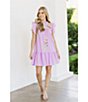 Color:Lavender Mul - Image 4 - Harlyn Embroidered Mock Neck Ruffled Cap Sleeve Novelty Trim Tiered Shift Dress