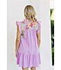 Color:Lavender Mul - Image 5 - Harlyn Embroidered Mock Neck Ruffled Cap Sleeve Novelty Trim Tiered Shift Dress