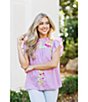Color:Lavender Multi - Image 4 - Harlyn Embroidered Ruffled Mock Neck Cap Sleeve Top