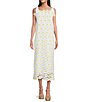 Color:White/Yellow - Image 1 - Jenna Daisy Sleeveless Square Neckline Shift Floral Lace Midi Dress