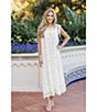 Color:White/Yellow - Image 4 - Jenna Daisy Sleeveless Square Neckline Shift Floral Lace Midi Dress