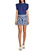 Color:White/Blue - Image 3 - Laken Floral Embroidered Mini Pencil Skirt