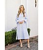 Color:Light Blue - Image 4 - Marika Embroidered Long Sleeve V-Neck Shift Midi Dress