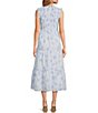Color:White/Blue - Image 2 - Palmer Sleeveless Ruffle Mock Neck Ruched Tiered Pocketed Midi Dress