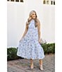 Color:White/Blue - Image 3 - Palmer Sleeveless Ruffle Mock Neck Ruched Tiered Pocketed Midi Dress