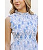 Color:White/Blue - Image 5 - Palmer Sleeveless Ruffle Mock Neck Ruched Tiered Pocketed Midi Dress