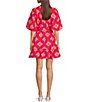 Color:Pink - Image 2 - Quinn Button Front Short Puff Sleeve Tiered Belted Mini Dress