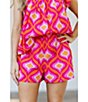 Color:Pink - Image 5 - Quinn Printed Elastic Waistband Side Pocket Coordinating Pull-On Shorts
