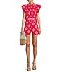Color:Pink - Image 3 - Quinn Printed Ruffle Mock Neck Cap Sleeve Pleated Coordinating Woven Top
