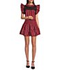 Color:Red Plaid - Image 4 - Rayna Embroidered Plaid Cap Sleeve Ruffle Neck Top