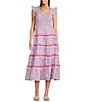 Color:Lavender Multi - Image 1 - Ruffle Strap Tiered Sleeveless Square Neck Pocketed Midi Dress