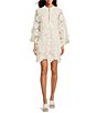 Color:White - Image 1 - Seraphina Floral 3D Lace Split V Button Up Long Sleeve Shift Dress