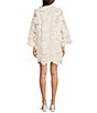 Color:White - Image 2 - Seraphina Floral 3D Lace Split V Button Up Long Sleeve Shift Dress