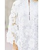 Color:White - Image 6 - Seraphina Floral 3D Lace Split V Button Up Long Sleeve Shift Dress