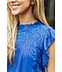 Color:Royal Blue - Image 5 - Woven Embroidered Cap Sleeve Ruffled Trim Top