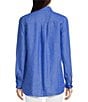 Color:French Blue - Image 2 - Britt Linen Point Collar Long Sleeve Button Front Blouse