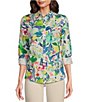 Color:Multi - Image 1 - Lois Reef Woven Linen Blend Floral Point Collar Button Down Blouse