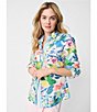 Color:Multi - Image 6 - Lois Reef Woven Linen Blend Floral Point Collar Button Down Blouse