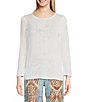 Color:White - Image 1 - Raelyn Linen Cotton Blend Crew Neck Long Sleeve Sweater