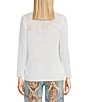 Color:White - Image 2 - Raelyn Linen Cotton Blend Crew Neck Long Sleeve Sweater